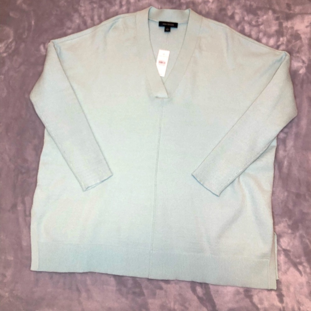 Ann Taylor Women's Seafoam Green Oversize Long V-Neck Sweater Size Large NWT
